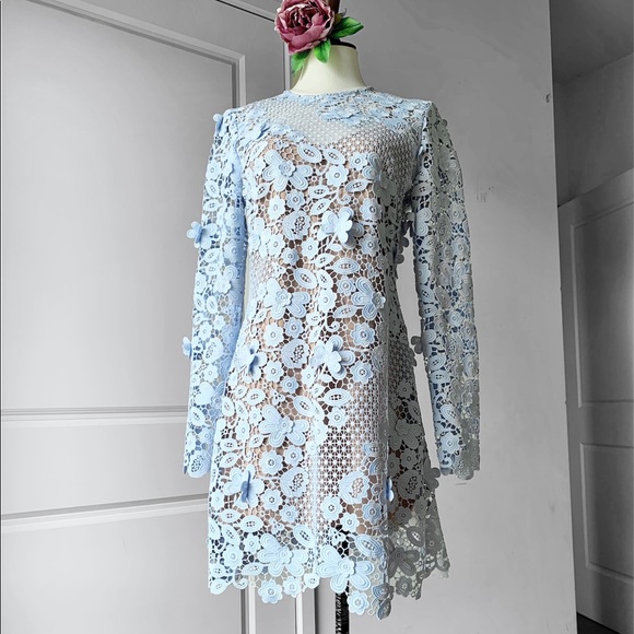 Self-Portrait Dresses & Skirts - ❌SOLD❌ SELF-PORTRAIT Pale Blue Floral Guipure Lace Long Sleeve Dress